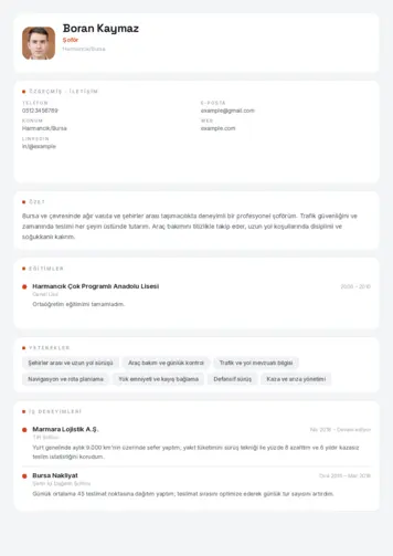 Şoför CV Örnekleri: Deneyim ve Beceri Yazımı cv indir